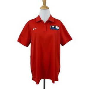 Nike Polo Shirt Womens L Red Short Sleeve Performance Embroidered NABI Nation